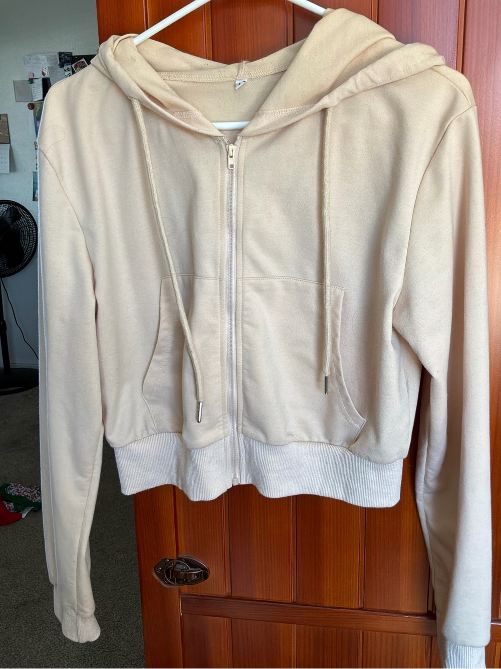 Cropped Beige Zip-Up Hoodie Sweatshirt – Size M